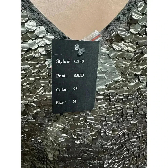 MWT Chaudry Coctail Dress  S Silver Sequin Knee Length 3/4 Sleeve Party h - Picture 5 of 10
